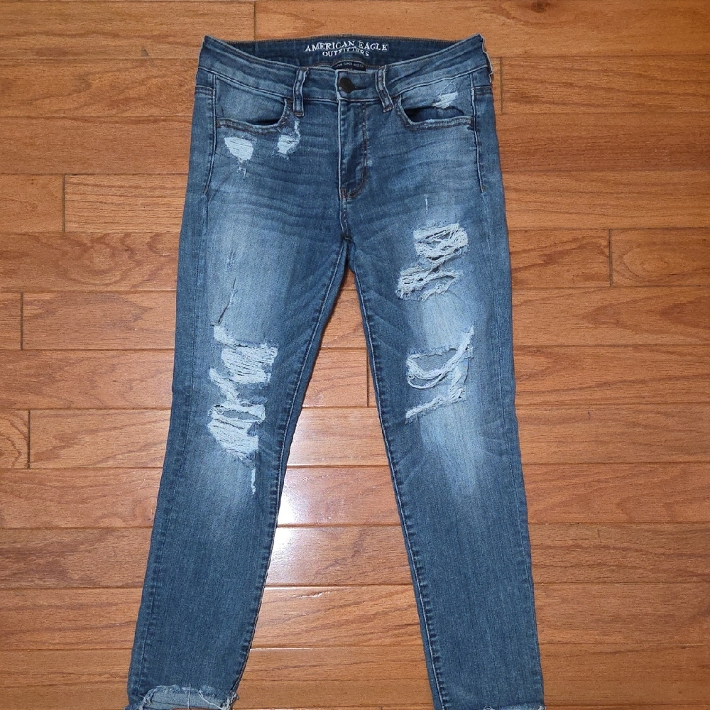 American Eagle Outfitters Men's Ripped Skinny Jeans - Dark Blue Wash